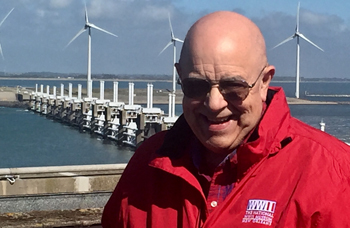 Sarge at the lift gates, Eastern Scheldt Barrier in the Netherlands